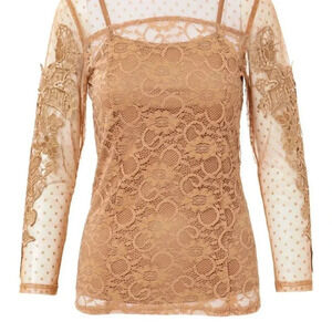 Pretty Angel Lace Romantic Charm Silk-blend Top  Chic Old Money Quiet Luxury - M